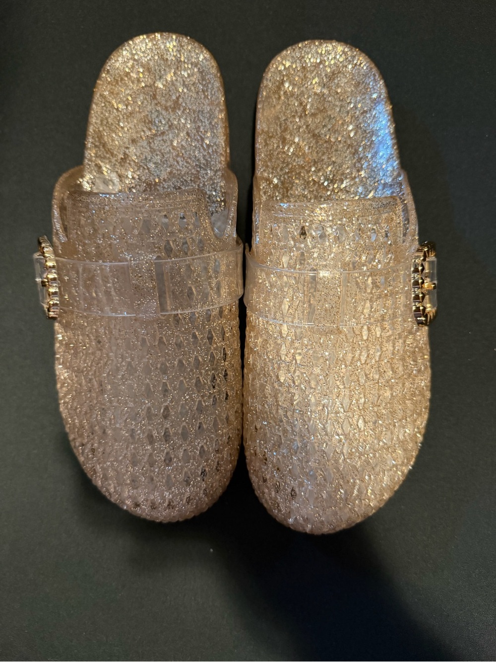 Sparkling Jelly Slide Mules in Rose Gold